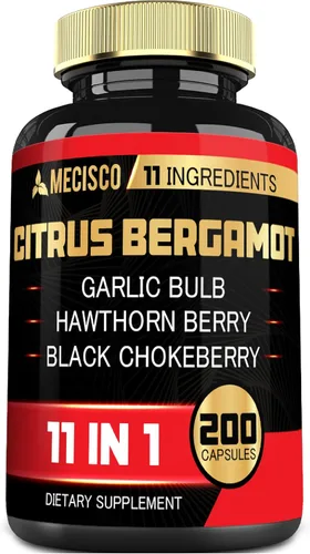 Miniatura 9 de Mecisco Suplemento de bergamota cítrica 11 en 1 de 1000 mg con chokeberry negro, berberina HCl y más – 90 cápsulas – Apoya la salud del corazón
