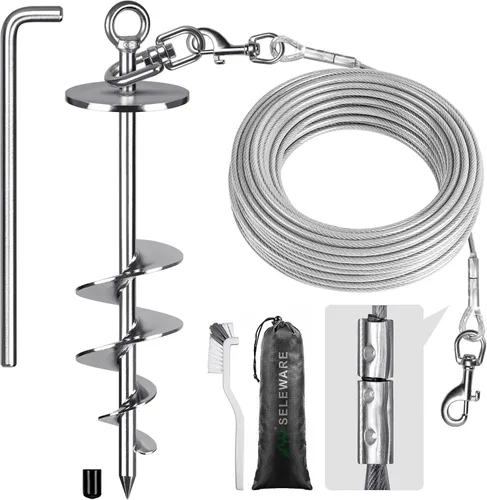 Miniatura 10 de SELEWARE Estaca de amarre para perro al aire libre, anclaje antióxido para perros grandes de hasta 220 libras, estaca giratoria gratuita para Negro C