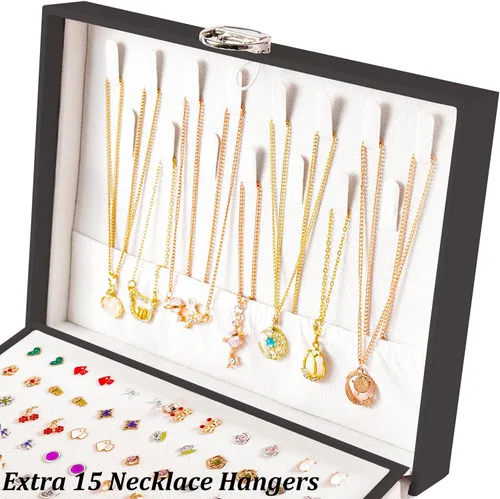 Miniatura 192 de Joyero de pendientes para mujeres y niñas, organizador de aretes de 5 capas, caja organizadora de joyas blanca con candado, collares y aretes