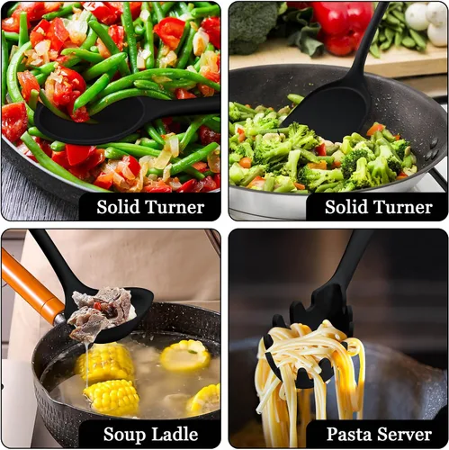Miniatura 6 de LIANYU Juego de 8 utensilios de cocina resistentes al calor, juego de espátula de silicona para utensilios de cocina antiadherentes con espátula