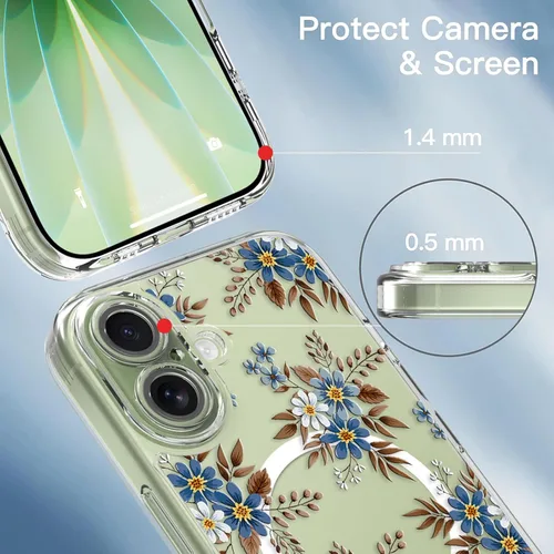 Miniatura 3 de OOK Magnetic for iPhone 17 Case Clear Pretty Flower Girls Women [Not Yellowing][Screen Protector] [ MagSafe Compatible] with Full Camera Lens