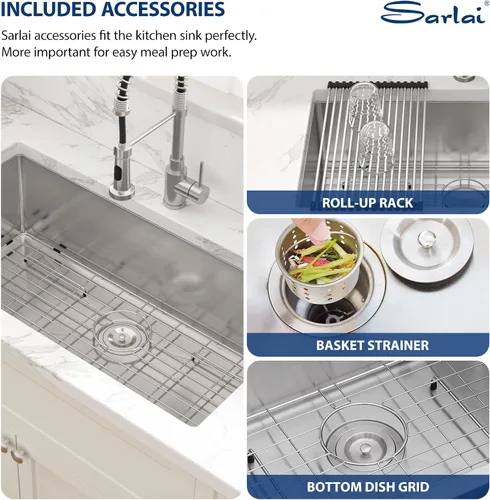 Miniatura 5 de Sarlai - Fregadero de cocina, de 30 x 18 pulgadas, empotrado, simple, de acero inoxidable calibre 16
