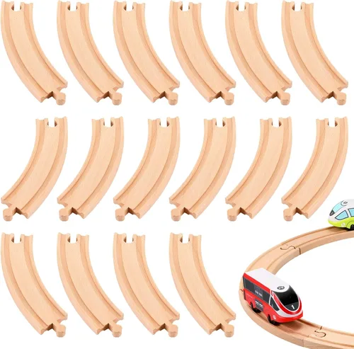 Liliful Paquete de 16 vías de tren de madera Paquete de expansión Vías de tren macho-macho hembra-hembra para la mayoría de los ferrocarriles de