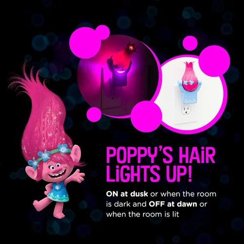 Miniatura 3 de Projectables Trolls World Tour - Luz nocturna LED, enchufable, del atardecer al amanecer, con certificación UL, imagen de Poppy, Branch y DJ Suki