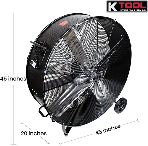 Miniatura 5 de K Tool International 77742 Ventilador de tambor de transmisión por correa de 42 pulgadas con ruedas de 8 pulgadas, alta velocidad, 2 velocidades