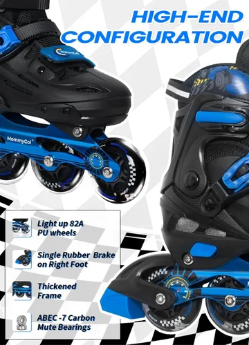 Miniatura 2 de MammyGol Patines en línea para niños y niñas jóvenes, patines ajustables de 4 tallas con ruedas intermitentes de PU, patines en línea agresivos