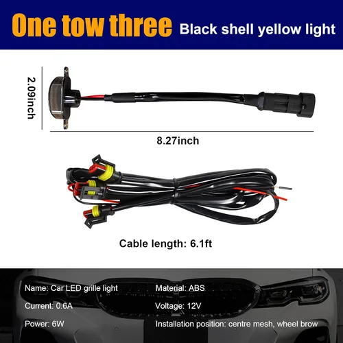 Miniatura 2 de Dickno 3 piezas de luces de rejilla de coche, brillantes luces LED de rejilla ámbar con arnés de cableado, lámparas impermeables de moldura