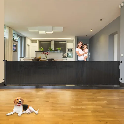 Miniatura 19 de Puerta de Bebé Retráctil Extra Ancha de 85 Pulgadas para Interiores, Puerta de Bebé Extra Larga para Exteriores, Puerta Extra Grande para Perros