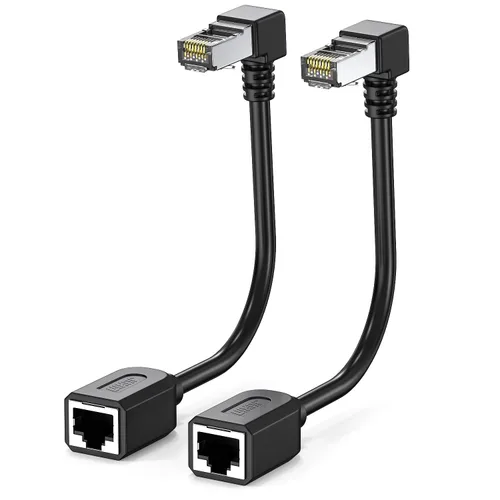 Miniatura 12 de Paquete de 2 cables de extensión Ethernet Cat7 de ángulo recto planos de 5.9 in/6 pulgadas, ángulo recto hacia abajo 90 grados LAN cable de conexión