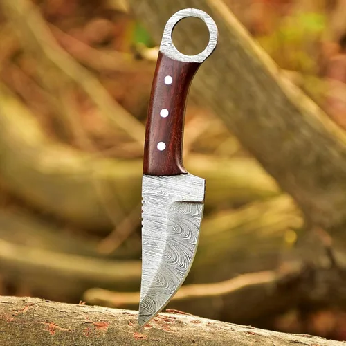 Miniatura 3 de Cuchillo de caza de hoja de acero de Damasco con lazo para cinturón de cuero, cuchillos de damasco de hoja fija para hombres, el mejor cuchillo