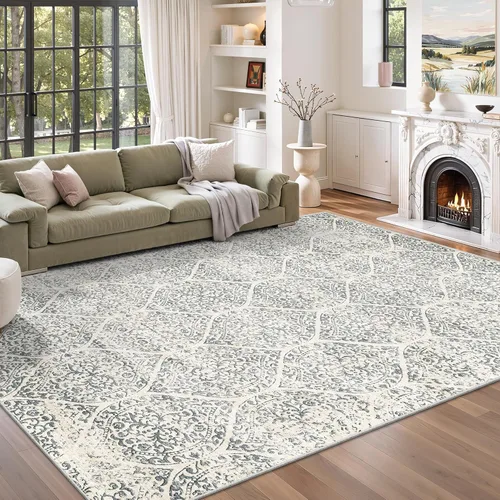 Miniatura 18 de Soalmost Alfombras de área de 5 x 7 pies para sala de estar, alfombras lavables florales beige para comedor, dormitorio, oficina en casa, alfombra