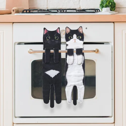 Miniatura 2 de Divertidas toallas de mano para decoración de baño y cocina, bonita toalla de mano colgante de gato, accesorios de cocina, ideas únicas de regalo