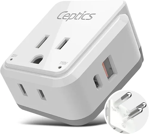 Miniatura 15 de Ceptics Adaptador de Enchufe de Corriente Internacional Juego de Viaje, 20W PD y QC, USB Dual Seguro y USB-C 3.1A - 2 Tomas de EE.UU. - Compacto