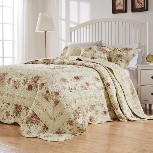 Greenland Home Antique Rose Juego de ropa de cama tamaño jumbo de 100% algodón, colcha de 120 pulgadas de ancho x 118 pulgadas de largo con 2 fundas