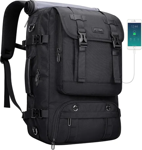 PIJUSHI Mochila de viaje para mujeres y hombres, mochila de equipaje de mano, aprobada por vuelo, bolsa de lona convertible para laptop de 16 Negro