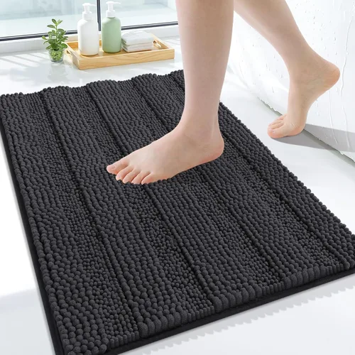 Miniatura 31 de Grandaily Alfombras de baño de felpilla a rayas de 24 x 16 pulgadas, extra gruesas y suaves, absorbentes, parte trasera de goma, alfombra de ducha