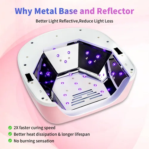 Miniatura 4 de Lámpara de uñas LED UV recargable profesional, luz UV inalámbrica de 96 W para uñas de gel con reflector metálico y base de metal, lámpara de secado