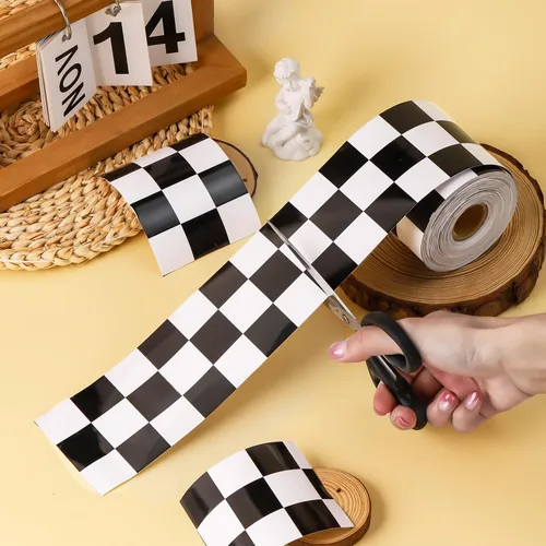 Miniatura 5 de Borde de tablero de anuncios de bandera a cuadros en blanco y negro de 66 pies, borde troquelado a cuadros, rollo de recortes de papel