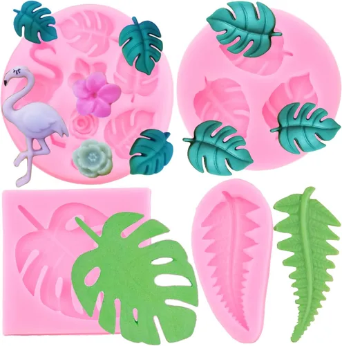 Miniatura 11 de Mujiang Molde de silicona con hojas de flores tropicales, moldes de fondant de flores de plumeria, molde de caramelo de hoja de Monstera