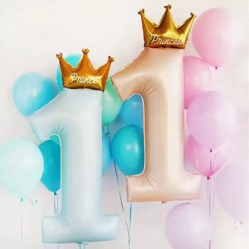Miniatura 4 de Globos rosas de corona de princesa número 1 de 40 pulgadas, globos de primer cumpleaños para niñas, decoraciones de fiesta de primer cumpleaños