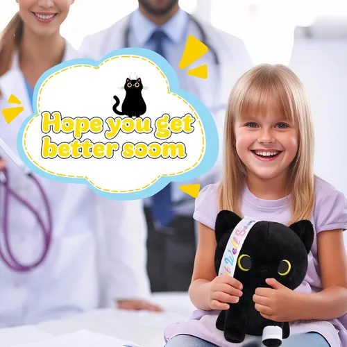 Miniatura 3 de Regalos para mujeres y niños, peluche de gato negro de 8 pulgadas, animales de peluche con texto en inglés "Get Well Soon", peluches de gato kawaii