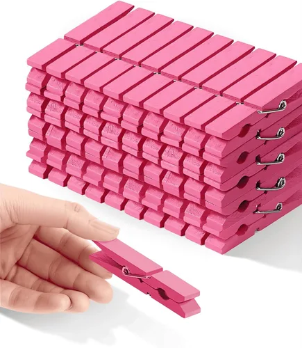Miniatura 17 de Pinzas para ropa, pinzas de madera de color rosa para juego de baby shower, corona, manualidades, pinzas de agarre fuerte de madera de abedul