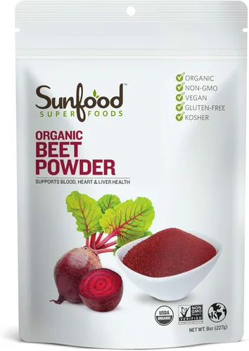 Sunfood Superfoods Polvo de raíz de remolacha orgánica – Remolacha para jugos y batidos, colorante natural de alimentos para hornear, certificado