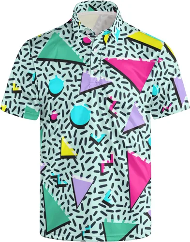 Miniatura 127 de Camisa de golf de los años 80 para hombre, ajuste seco, manga corta, estampada, divertidas, camisas de golf de los años 90 para hombre