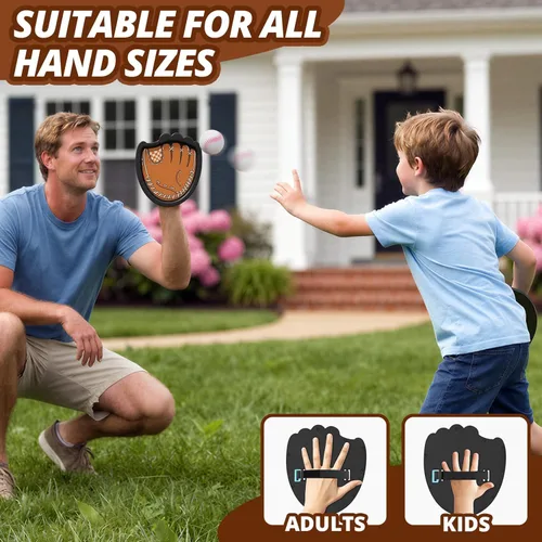 Miniatura 2 de Wee Wonders Juego de pelotas para lanzar y atrapar, guantes de béisbol para niños pequeños que incluye 2 paletas y 3 bolas adhesivas, juego de Marrón