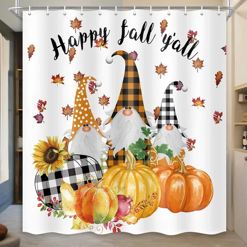 Miniatura 5 de MERCHR Cortinas de ducha de otoño para baño, diseño de girasol, calabaza, gnomo, Acción de Gracias, cortinas de bañera de tela impermeable, juego