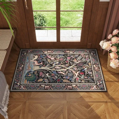 Miniatura 3 de Rugcomf Tapete para puerta de interior, alfombra 2 x 3, diseño vibrante de árbol de la vida, vintage, lavable a máquina, alfombra de área pequeña