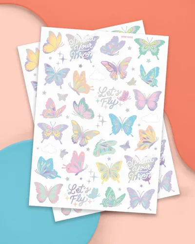 Miniatura 2 de xo, Fetti Tatuajes temporales de mariposa pastel – 70 estilos de aluminio Decoraciones de fiesta de cumpleaños de hadas arco iris, monarcas