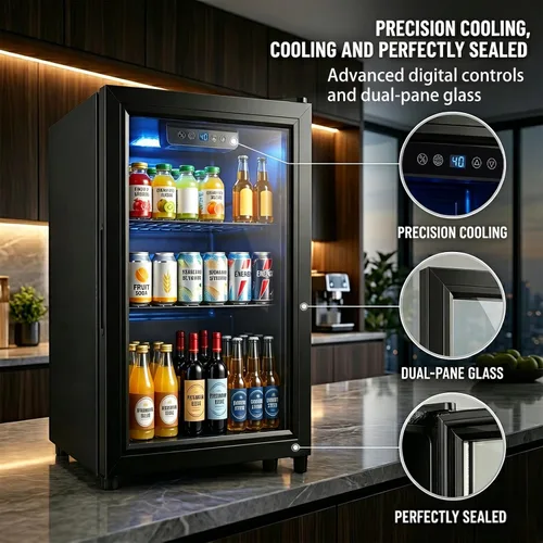 Miniatura 3 de Refrigerador de bebidas, mini refrigerador de 1.8 pies cúbicos con puerta de vidrio y control electrónico de temperatura para cerveza, vino