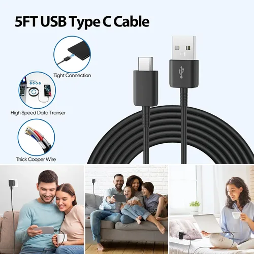 Miniatura 5 de Cargador rápido Andriod, cargador rápido tipo C con cable de carga rápida tipo C de 5 pies para Galaxy S10/S9/S8/S10e/S10+/S8+/S9+/Note 8 9 10 Negro