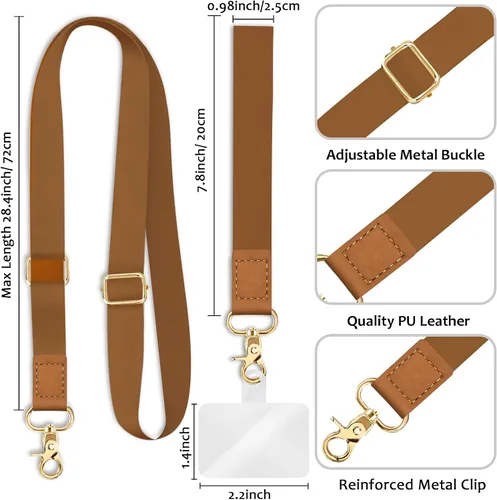 Miniatura 4 de Cordón para teléfono Piefly, correa cruzada para teléfono, cordones para teléfono celular para alrededor del cuello, de la muñeca, del hombro, Marrón