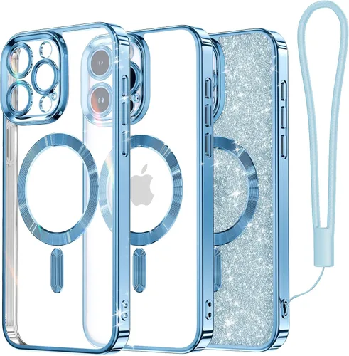 Miniatura 79 de Meifigno Candy Mag Series - Funda diseñada para iPhone 15 Pro, compatible con MagSafe, tarjeta con purpurina y correa de muñeca, protección completa