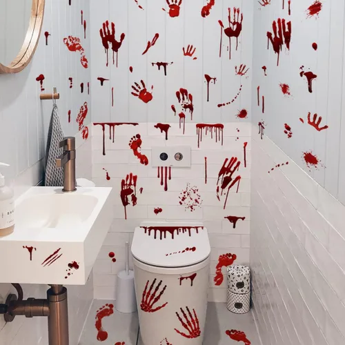 Miniatura 7 de Juego de decoraciones de fiesta espeluznante + calcomanías de ojos que brillan en la noche + calcomanías de huella de sangre y huellas de sangre +
