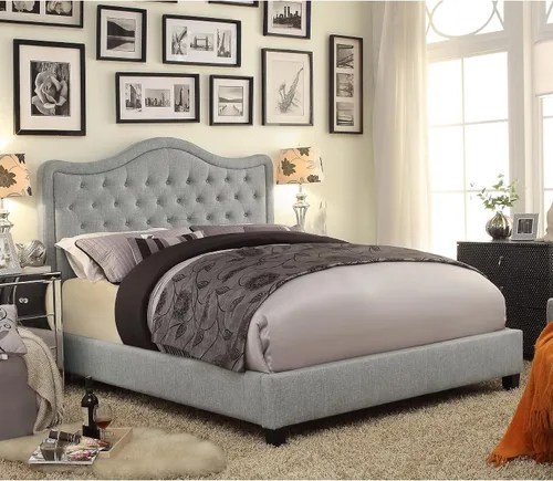 Miniatura 4 de Rosevera Jardin - Marco de cama con plataforma copetuda con botones, base de cama tapizada de tela con cabecera ajustable y soporte de listones