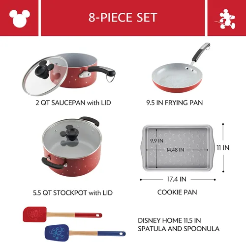 Miniatura 2 de Farberware Disney Bon Voyage - Juego de ollas y sartenes antiadherentes de cerámica con bandeja para hornear, bandeja para galletas y herramientas