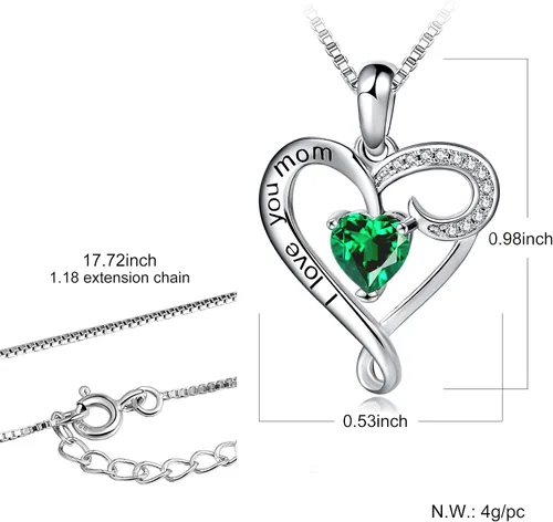 Miniatura 12 de Regalo de cumpleaños para mamá, collar con dije de corazón de plata esterlina 925 con texto en inglés "I Love You Mom