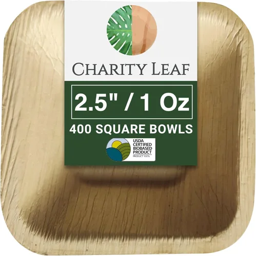 Miniatura 11 de Charity Leaf - Cuencos mini cuadrados desechables de hoja de palma de 3.5" (25 piezas) Similar al bambú Todo natural y biodegradable Para