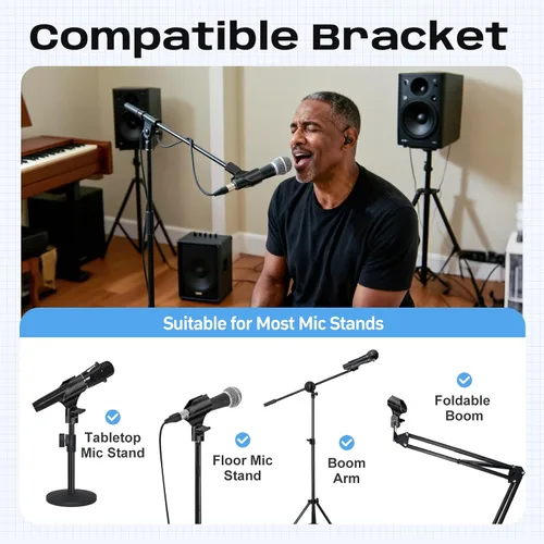 Miniatura 5 de Clip universal para micrófono, soporte de micrófono ajustable con adaptador macho de 5/8 pulgadas a hembra de 3/8 pulgadas (paquete de 2)