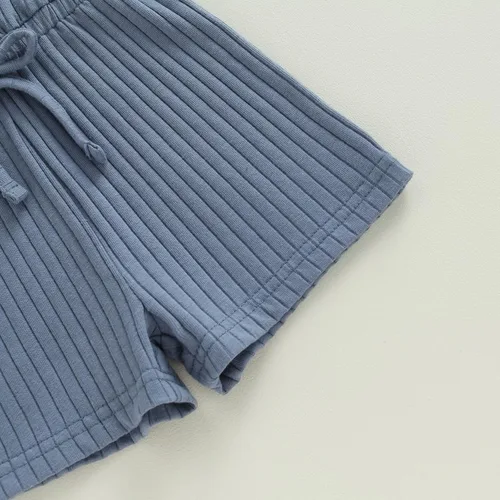Miniatura 21 de Traje de verano para niña pequeña, de manga corta, acanalado, overol liso, pantalones cortos, ropa para recién nacidos