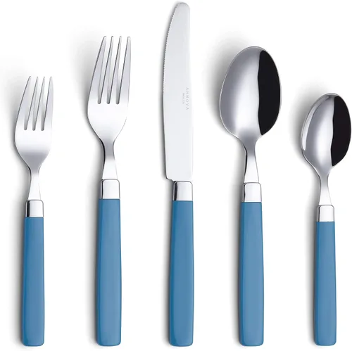 ANNOVA Juego de cubiertos coloridos de acero inoxidable, utensilios de cocina, incluye cuchillos, tenedores, cucharas, tenedores de ensalada y Azul