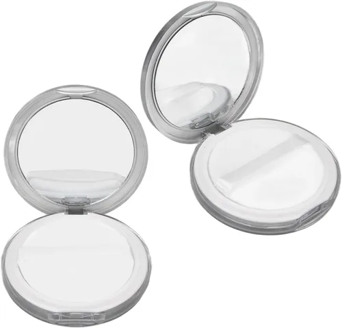 Miniatura 8 de Caja de polvo suelta, contenedor de polvo recargable vacío de 0.11 oz, estuche portátil de polvo con espejo de soplado de polvo y tamiz de red