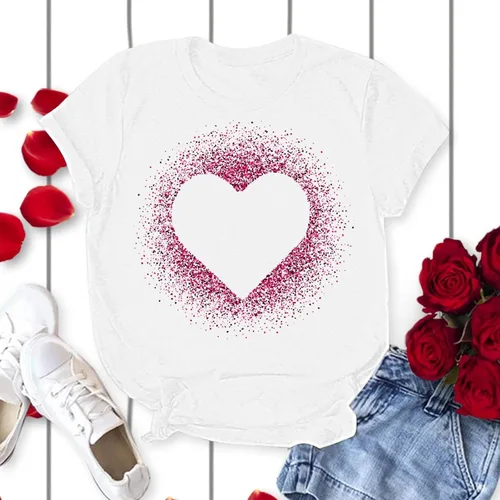 Miniatura 55 de Camisetas de manga corta con estampado de corazón para mujer, camisetas de ajuste regular, linda y divertida, ropa de regalo 2023