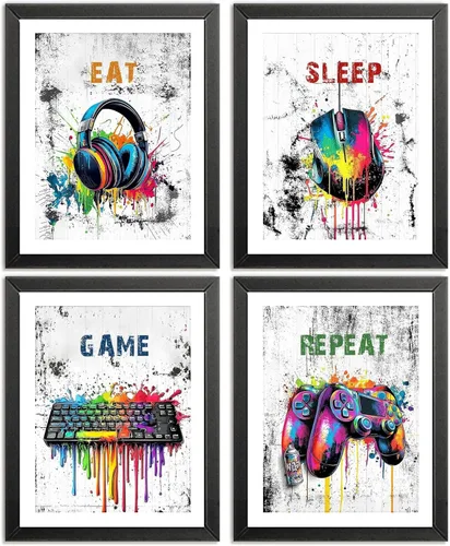 Miniatura 13 de AEHIE Kids Boys Gaming Room Wall Art Poster Prints for Teen Boys Bedroom Playroom Game Room Decor, Cool Kids Club Eat Sleep Game Repeat Decorations