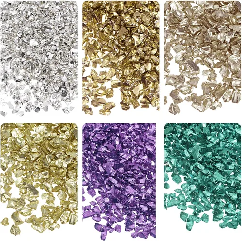 Miniatura 10 de uxcell Chips de vidrio triturado de 6 colores, vidrio metálico con purpurina irregular de 0.039-0.157 in para manualidades, jarrón de joyería