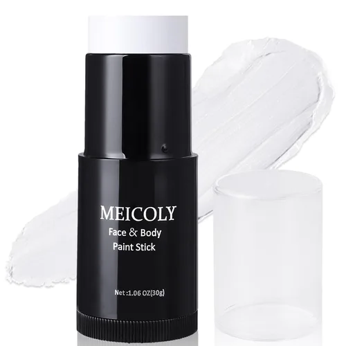 MEICOLY - Barra de pintura facial y corporal blanca para payaso (1.06 oz), maquillaje base en crema, pintura facial para Halloween, efectos barra de