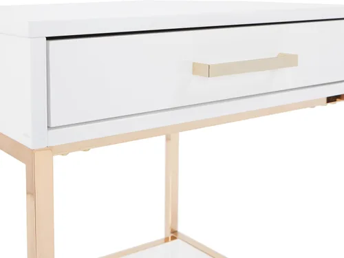 Miniatura 8 de OSP Home Furnishings Mesa auxiliar moderna Alios, acabado blanco brillante y marco dorado